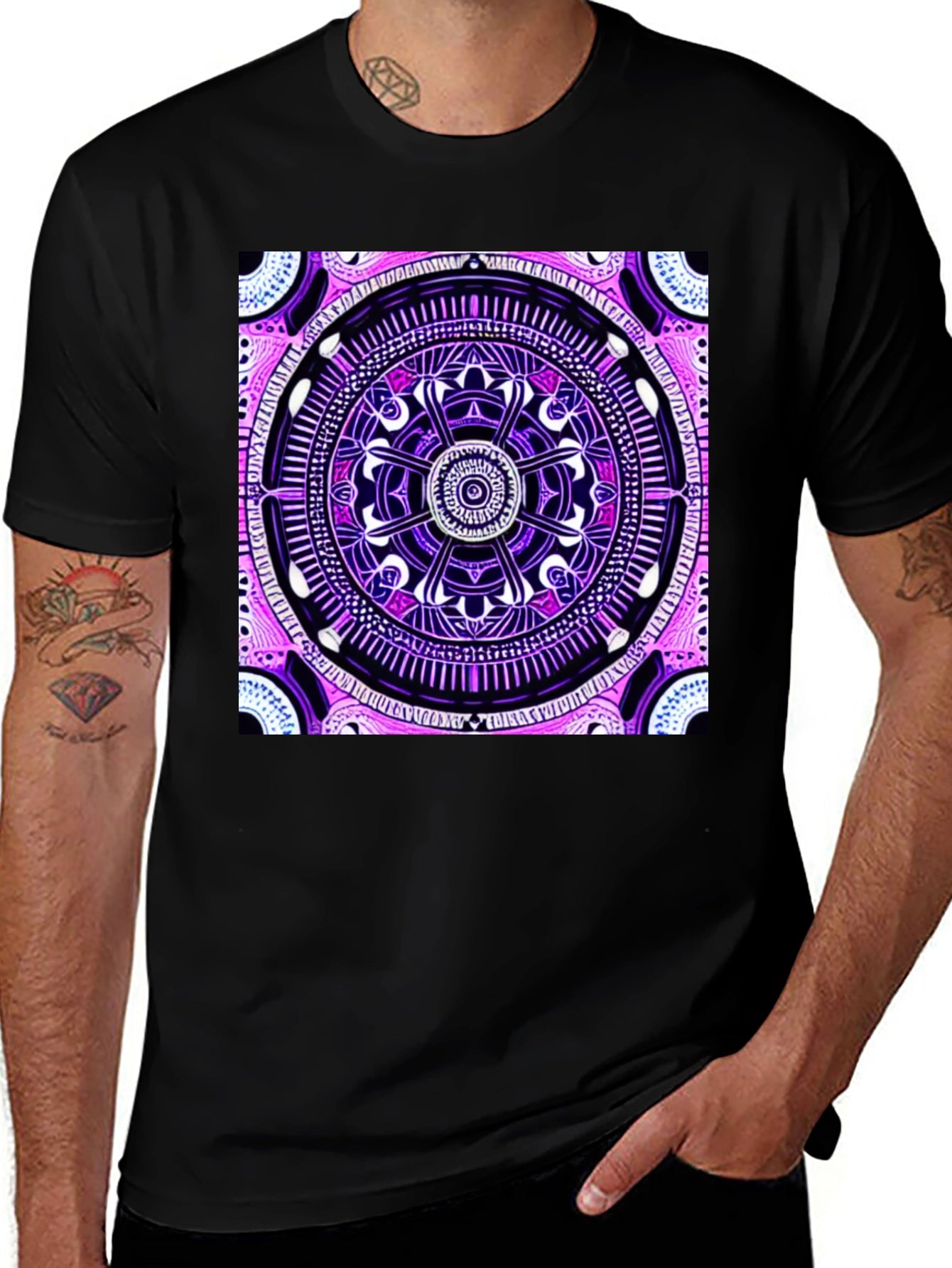 Psychedelic Mandala Graphic Tee - Black Cotton T-Shirt