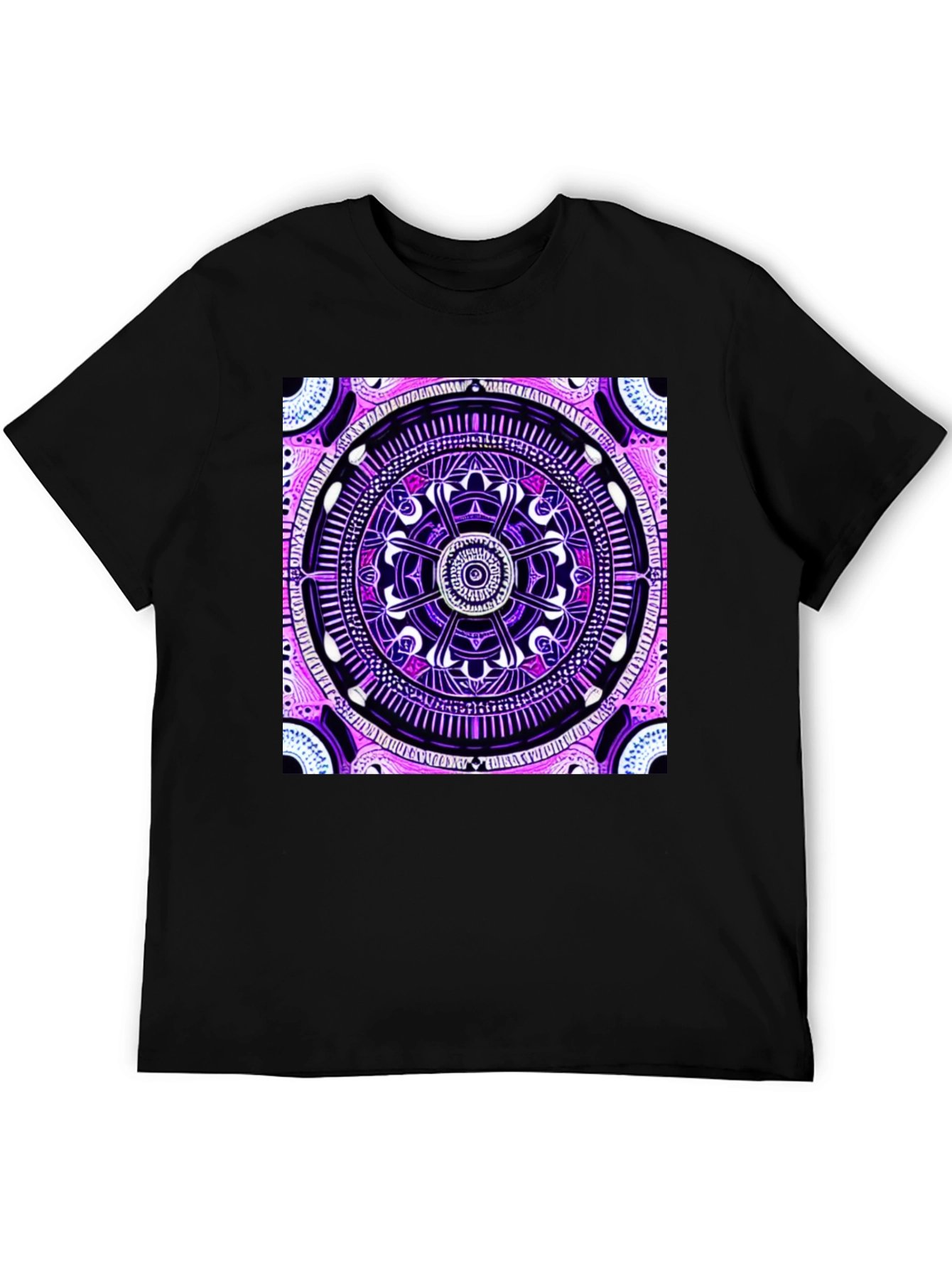 Psychedelic Mandala Graphic Tee - Black Cotton T-Shirt