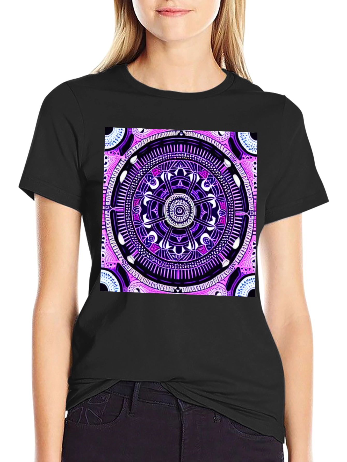 Psychedelic Mandala Graphic Tee - Black Cotton T-Shirt