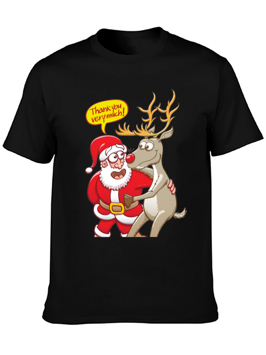Humorous Santa & Reindeer Graphic Tee - Holiday Fun