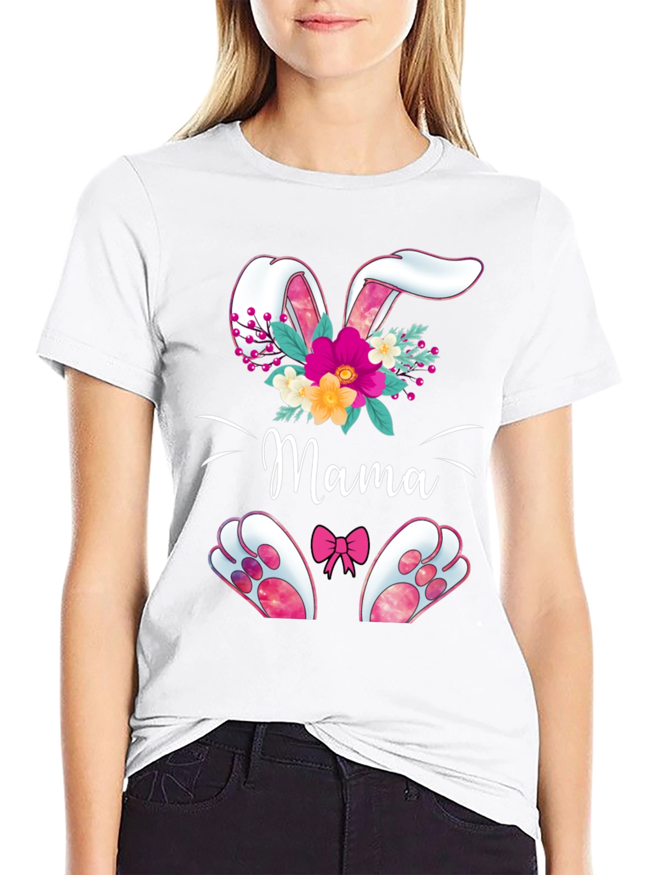 Mama Easter Bunny T-Shirt - Floral Bunny Design