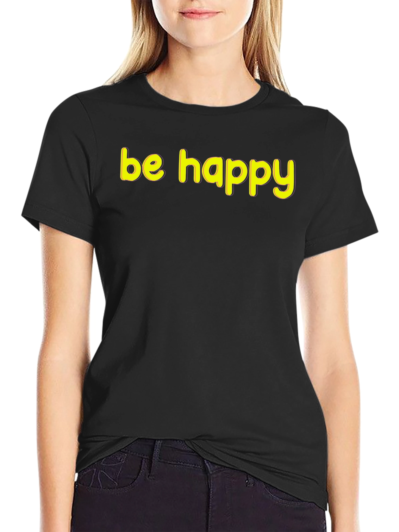Be Happy Graphic Tee - Black Cotton T-Shirt