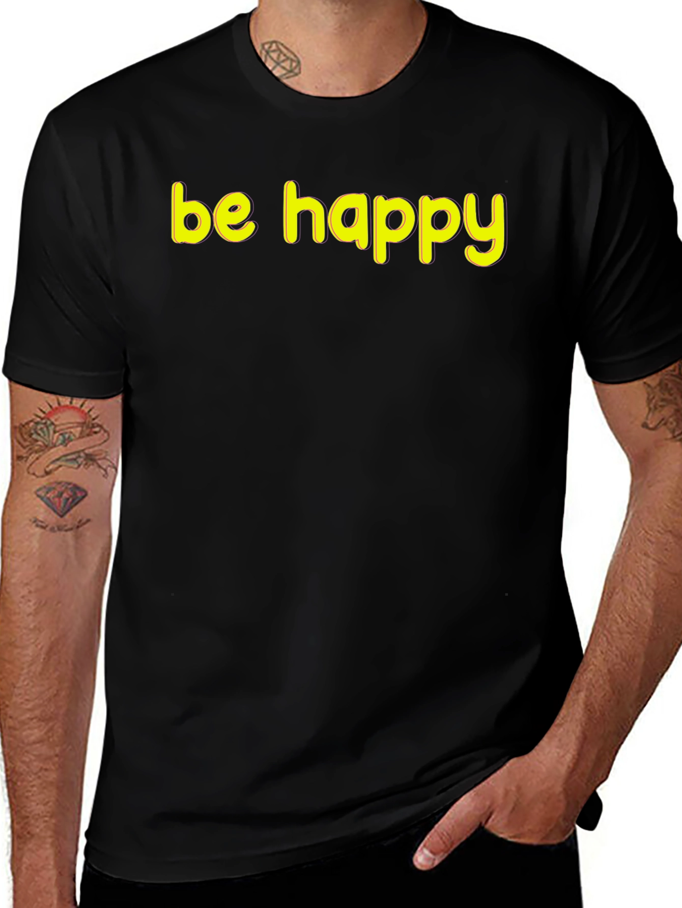 Be Happy Graphic Tee - Black Cotton T-Shirt