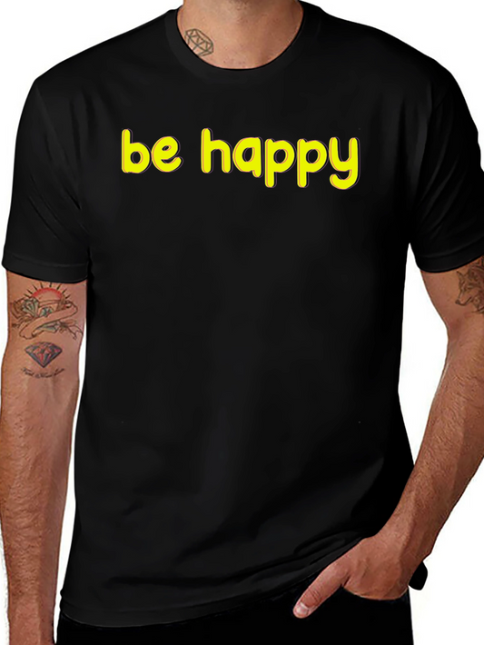 Be Happy Graphic Tee - Black Cotton T-Shirt