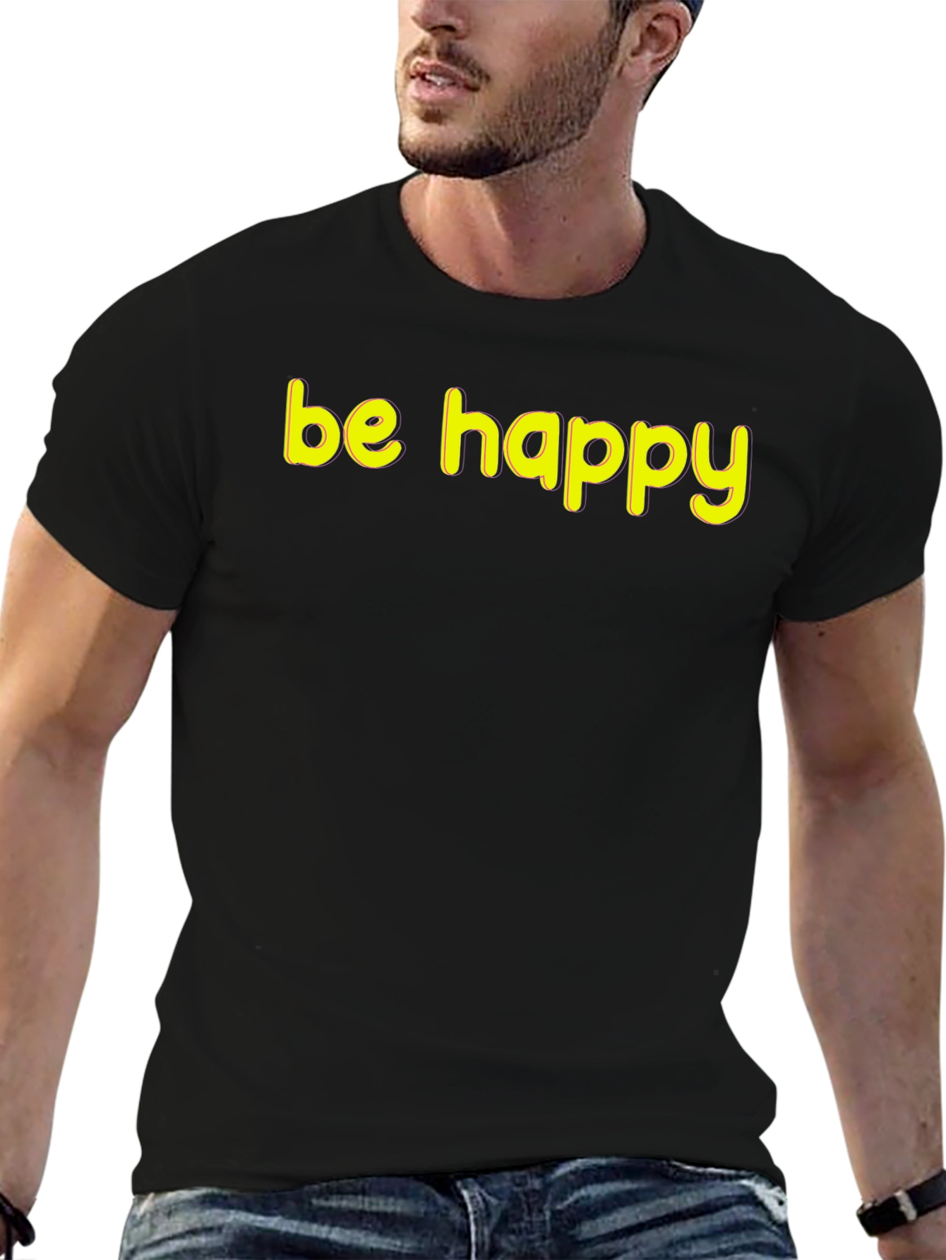 Be Happy Graphic Tee - Black Cotton T-Shirt