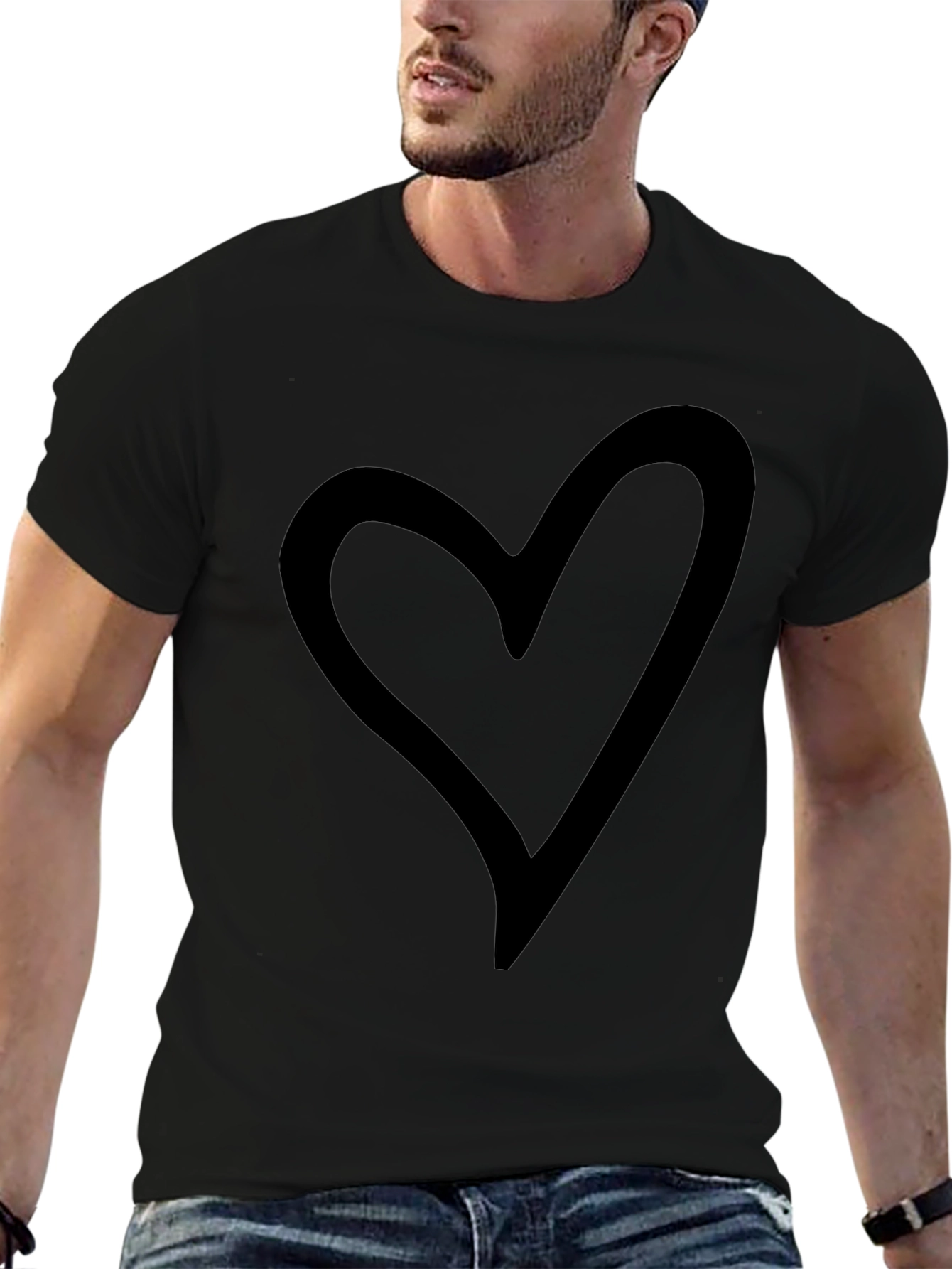 Black Heart Outline Graphic Tee - Casual Style