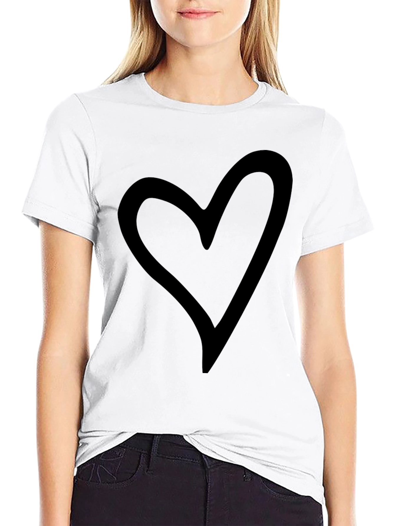 Black Heart Outline Graphic Tee - Casual Style