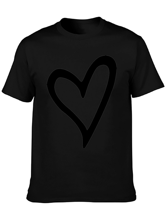 Black Heart Outline Graphic Tee - Casual Style