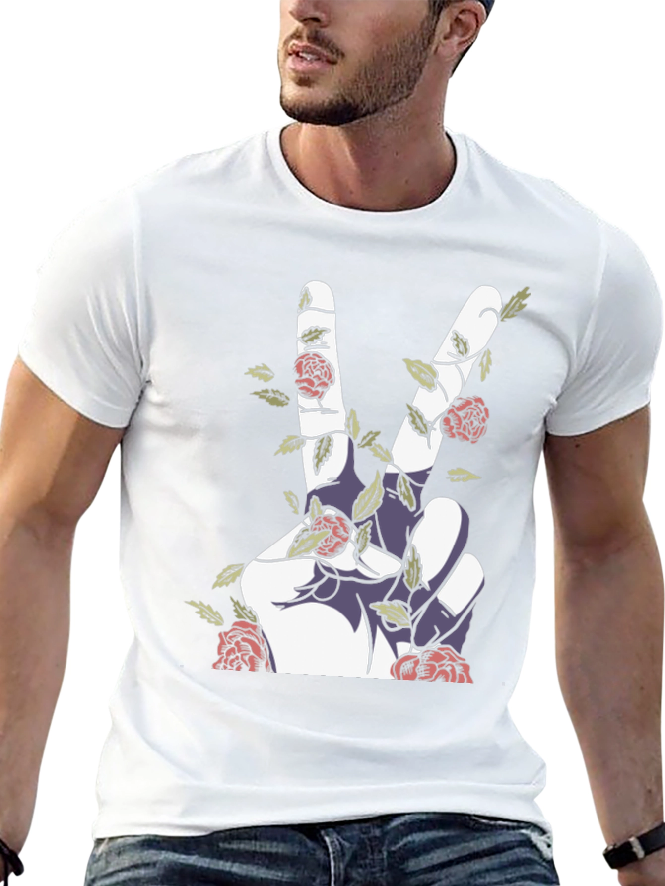 Peace Sign Hand with Roses Graphic Tee