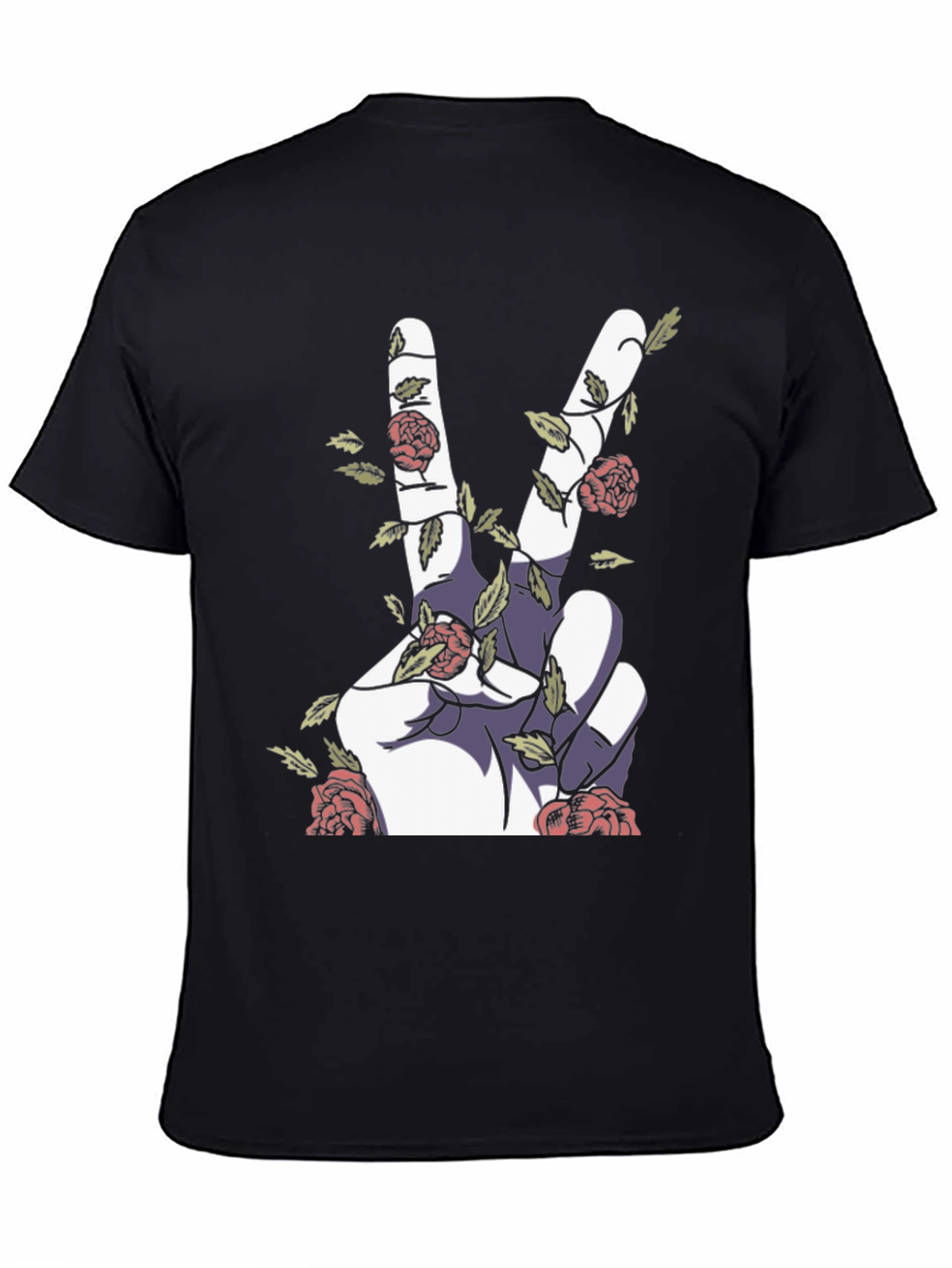 Peace Sign Hand with Roses Graphic Tee
