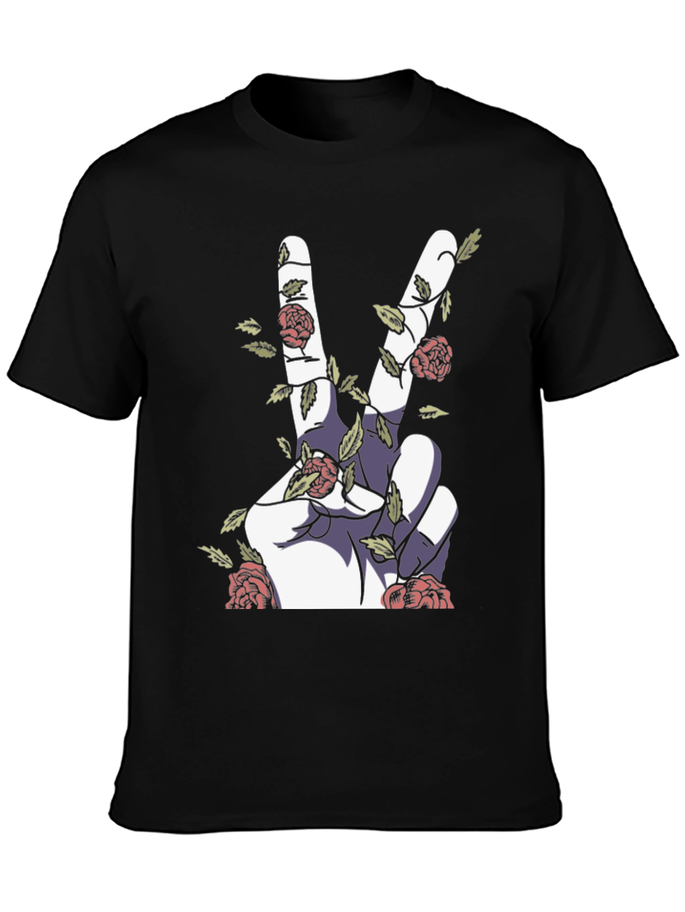 Peace Sign Hand with Roses Graphic Tee