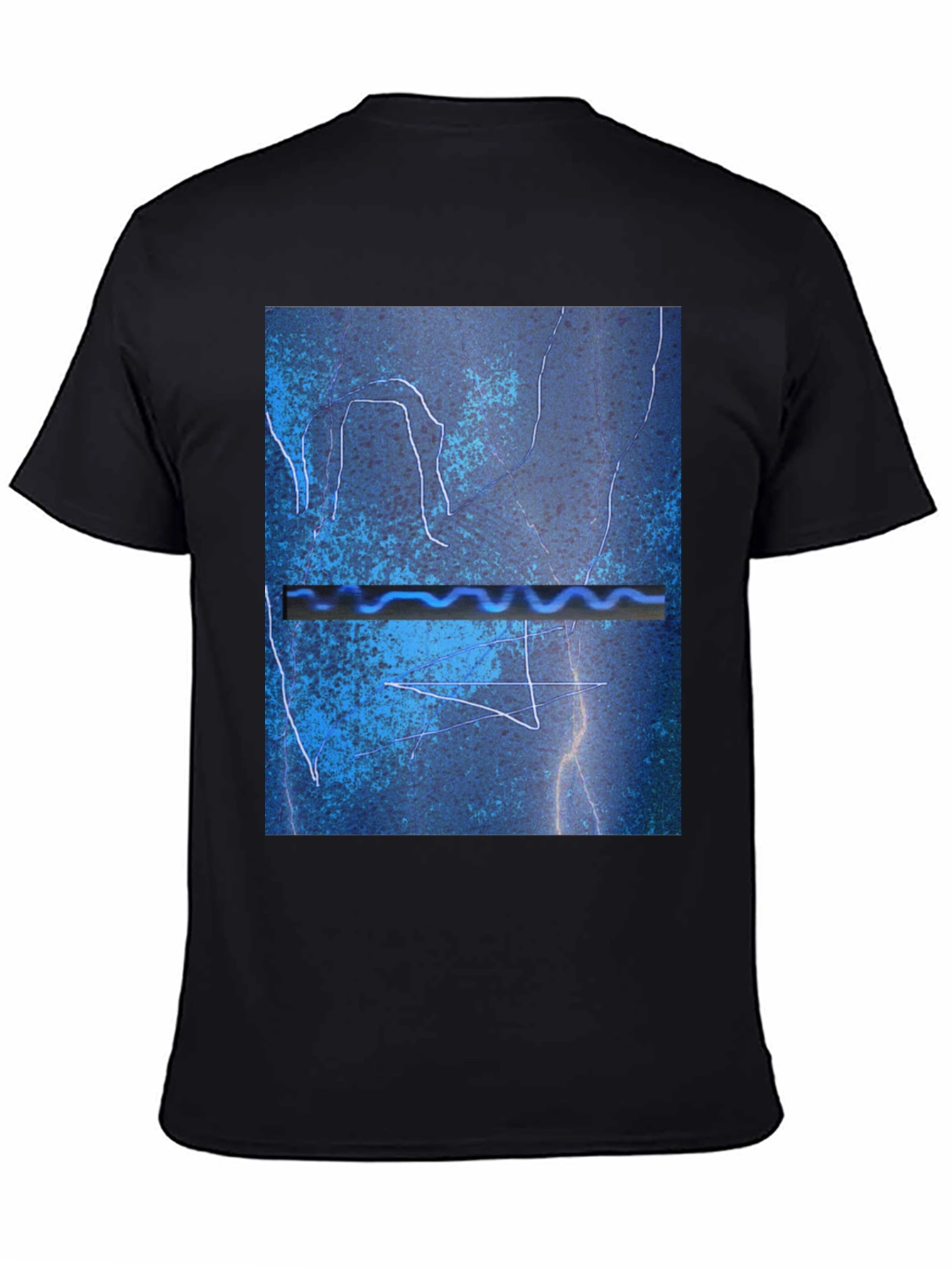Abstract Blue Graphic Print Black T-Shirt