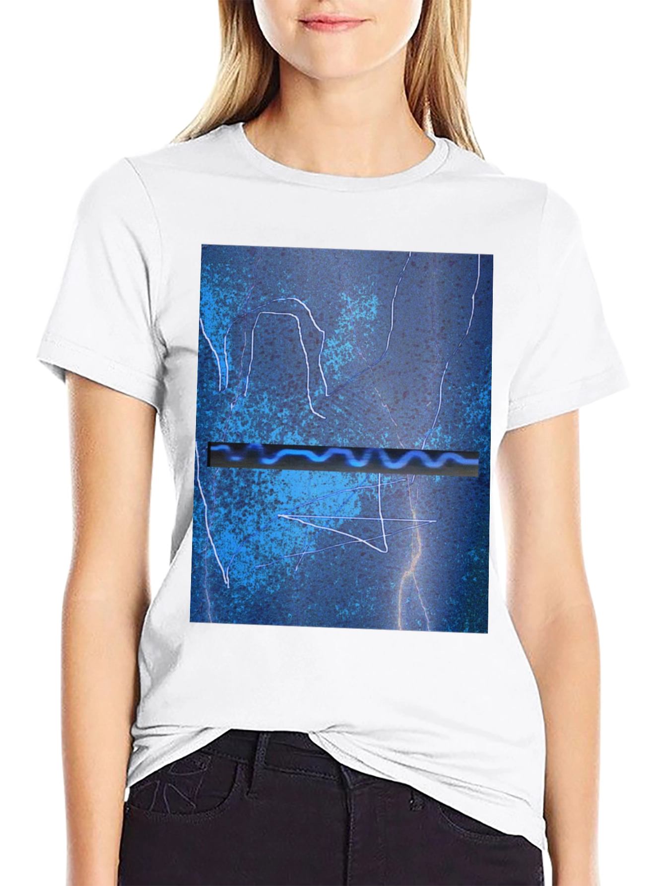 Abstract Blue Graphic Print Black T-Shirt