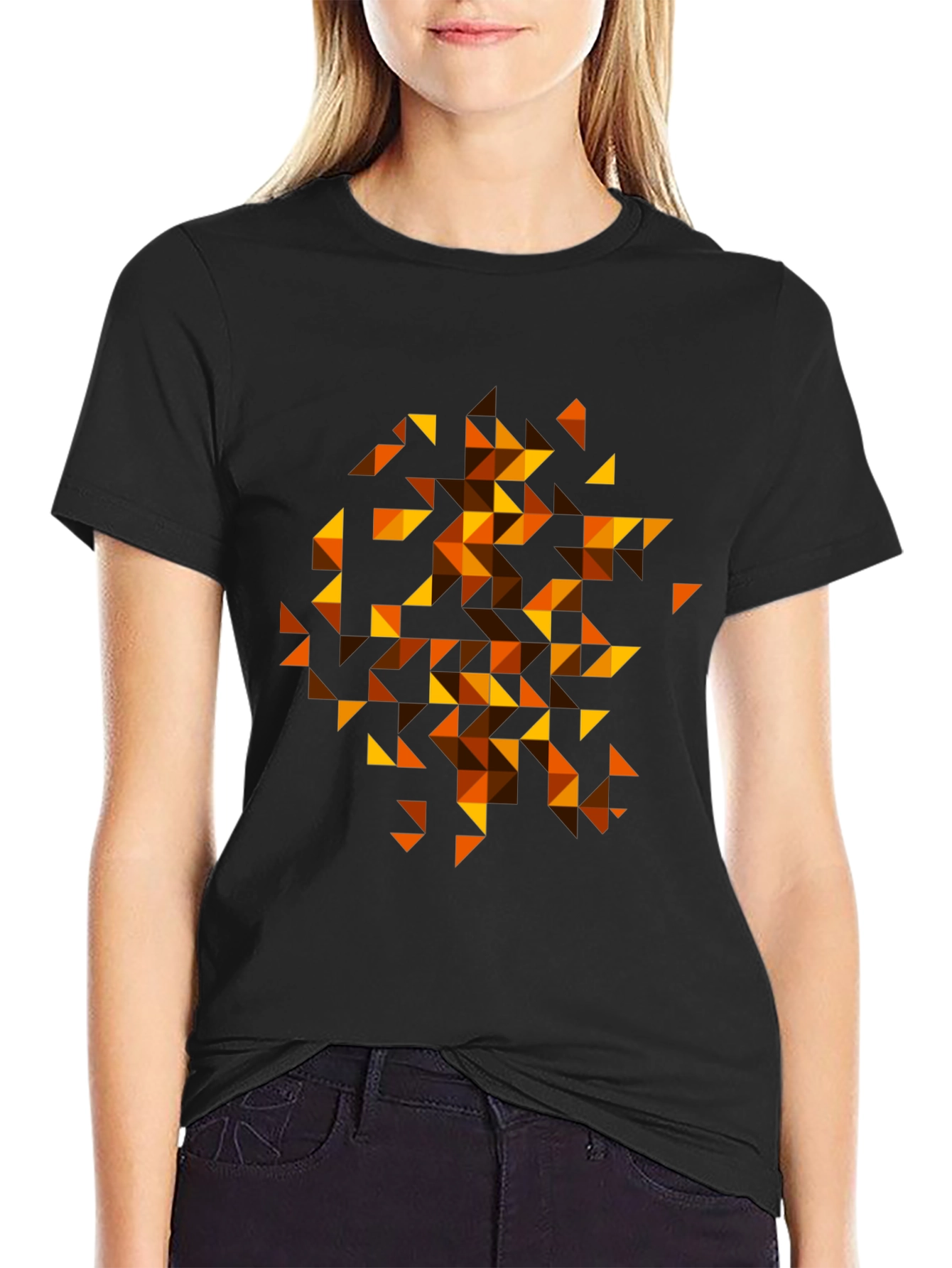 Geometric Triangle Pattern Tee - Black