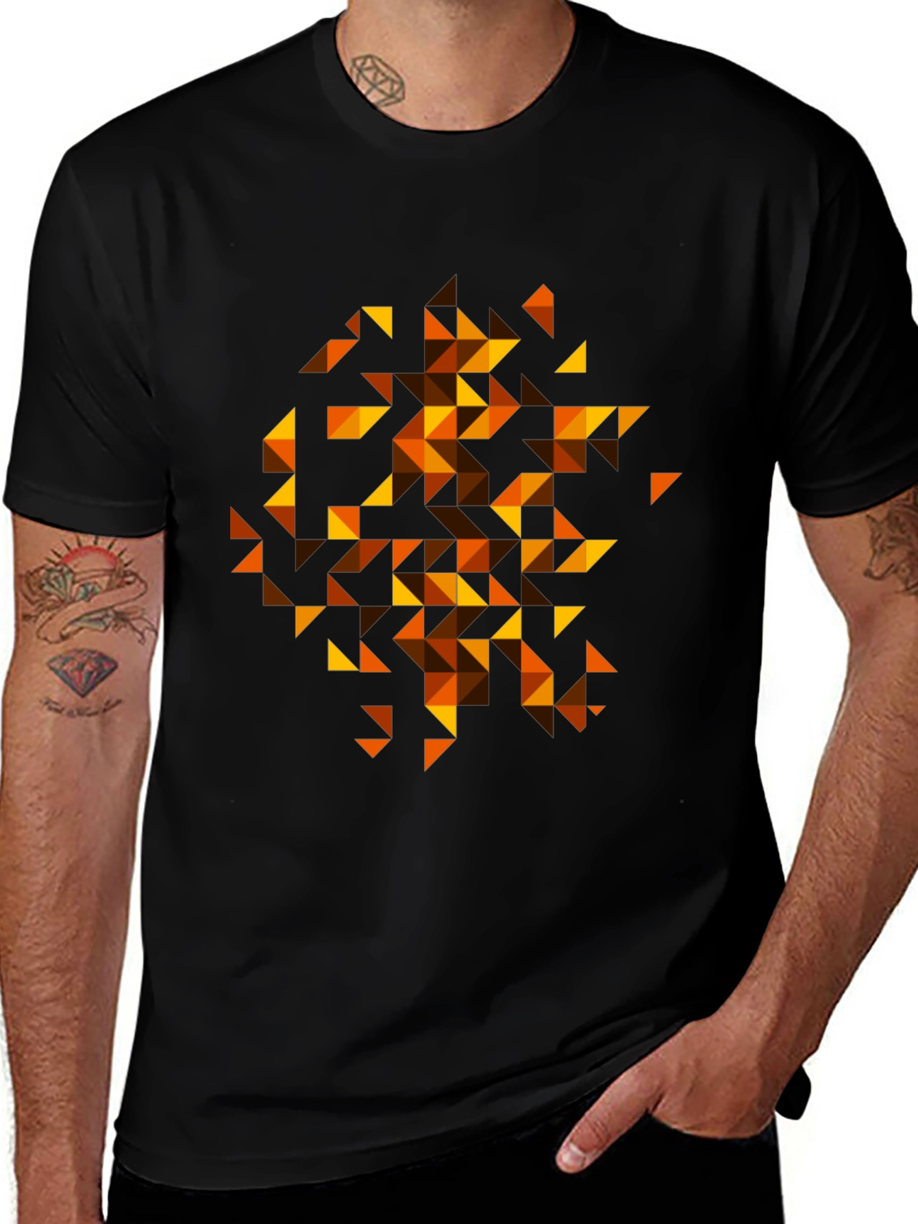 Geometric Triangle Pattern Tee - Black