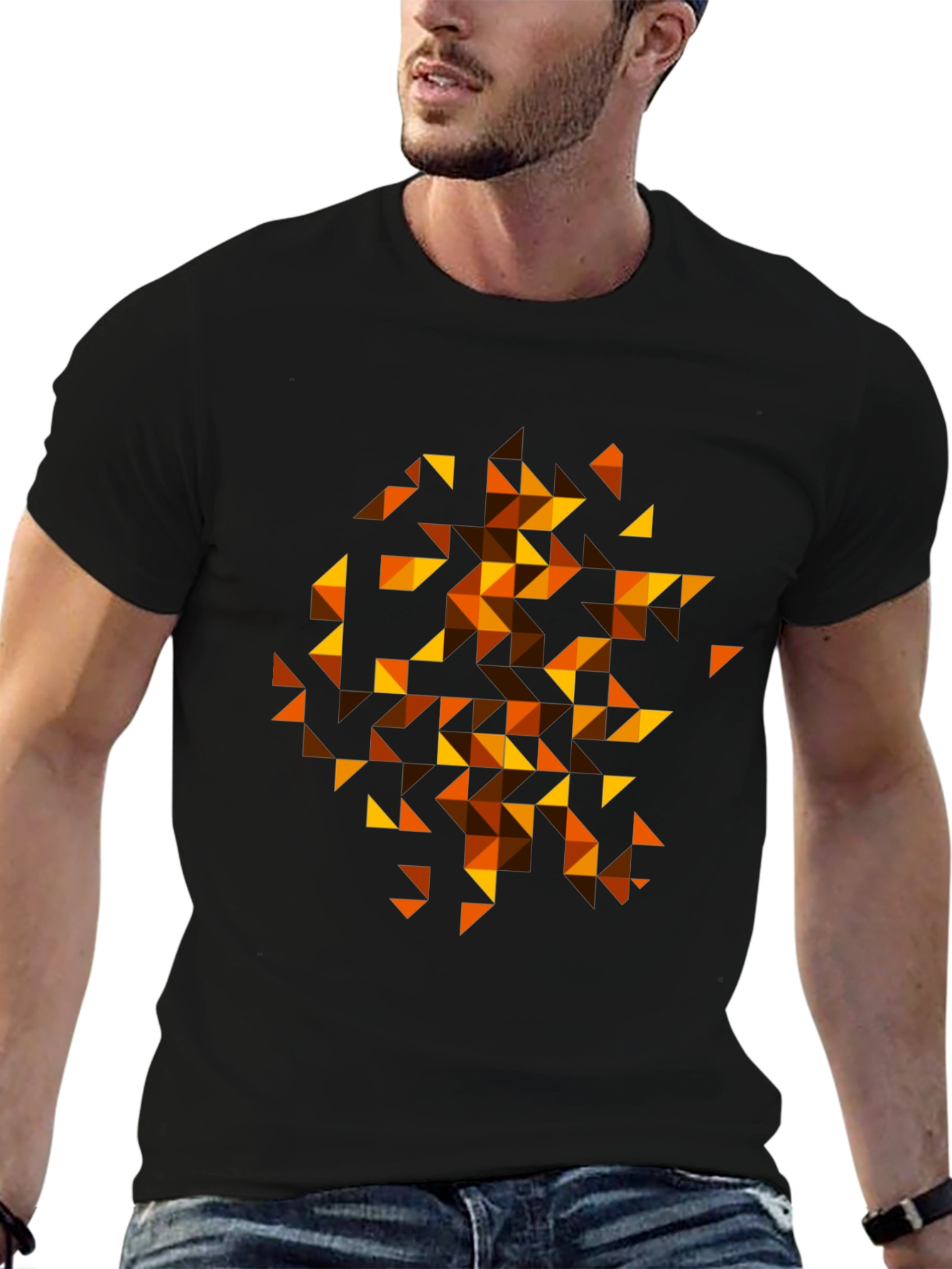 Geometric Triangle Pattern Tee - Black