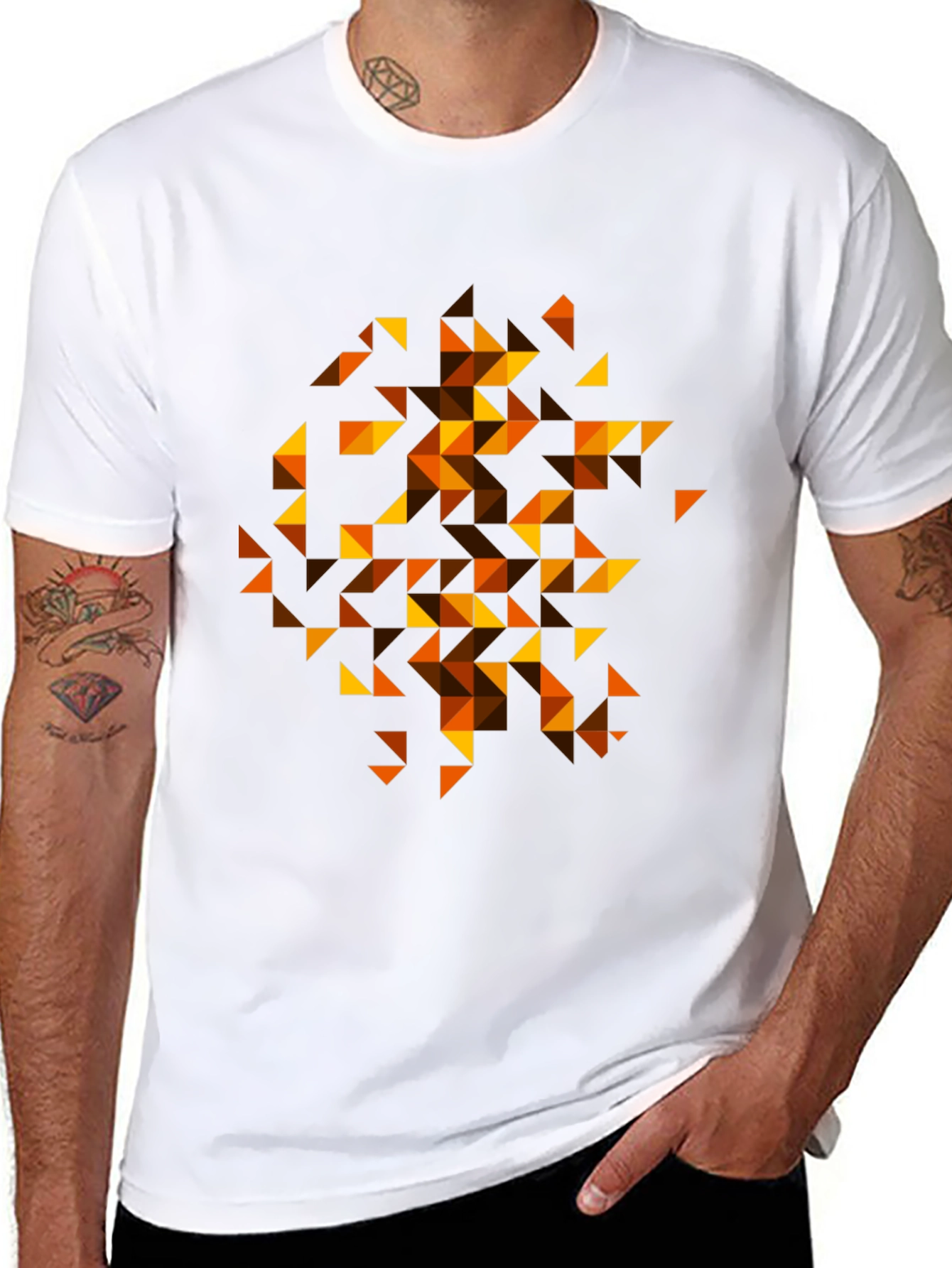 Geometric Triangle Pattern Tee - Black