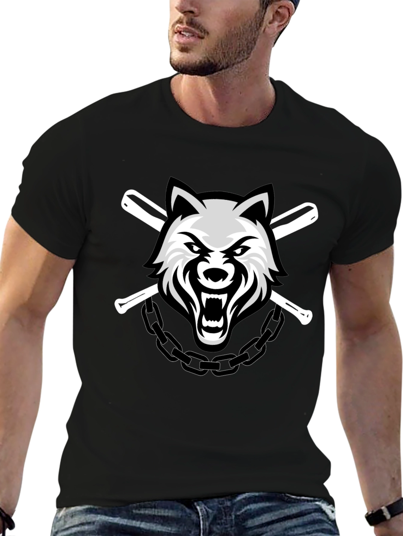 Wolf Graphic Print Crew Neck T-Shirt