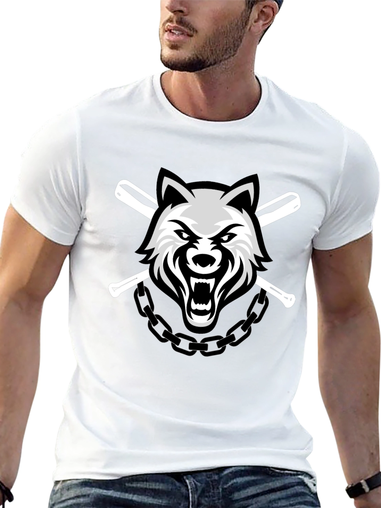 Wolf Graphic Print Crew Neck T-Shirt
