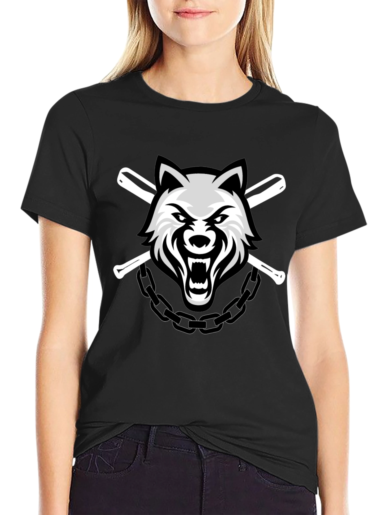 Wolf Graphic Print Crew Neck T-Shirt