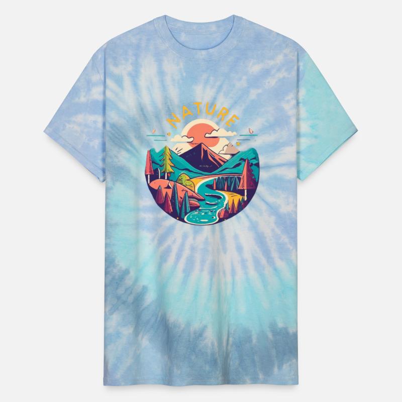 Nature circular graphic with mountains, trees and