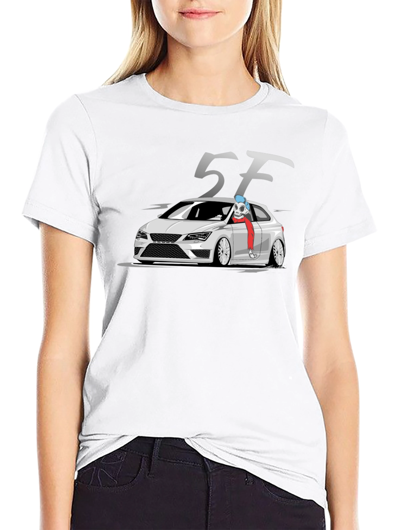 5F Car Skeleton T-Shirt - Black Cotton Tee