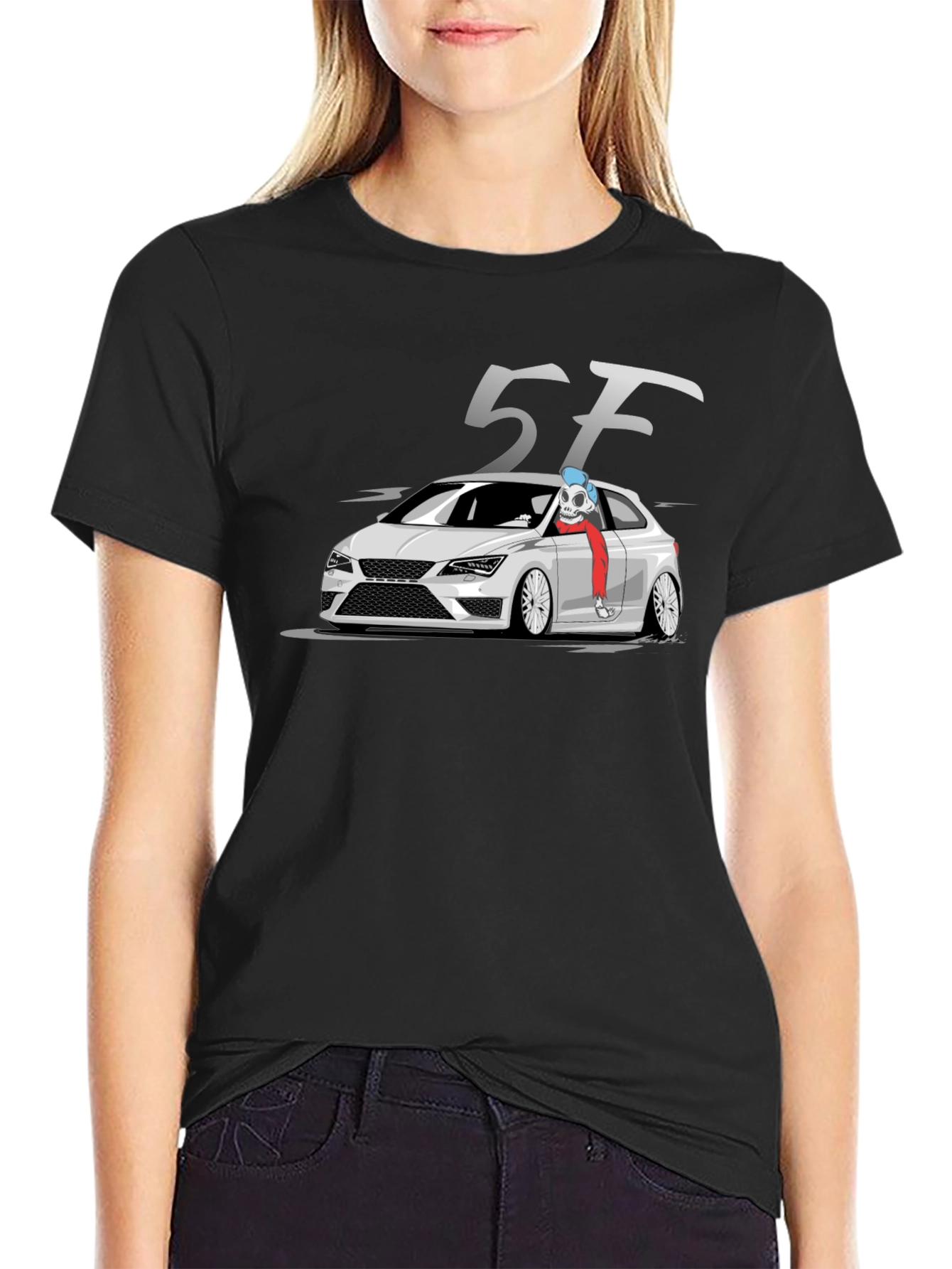 5F Car Skeleton T-Shirt - Black Cotton Tee