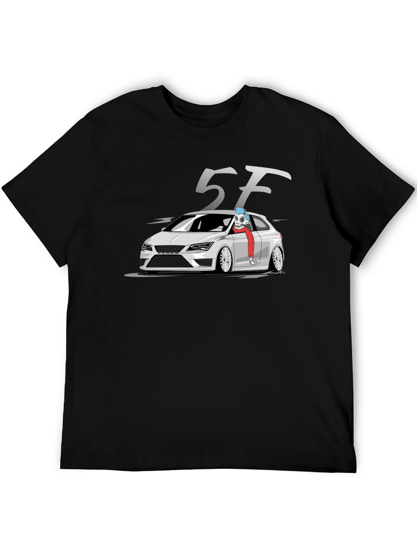 5F Car Skeleton T-Shirt - Black Cotton Tee