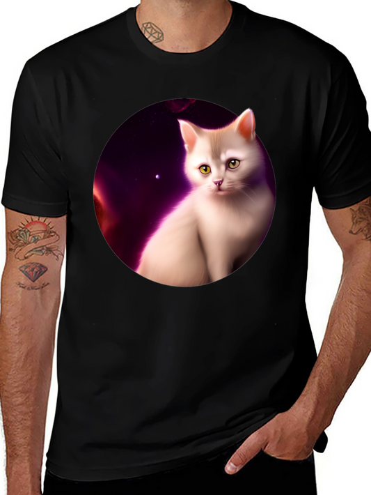 Galaxy Cat Portrait Black T-Shirt