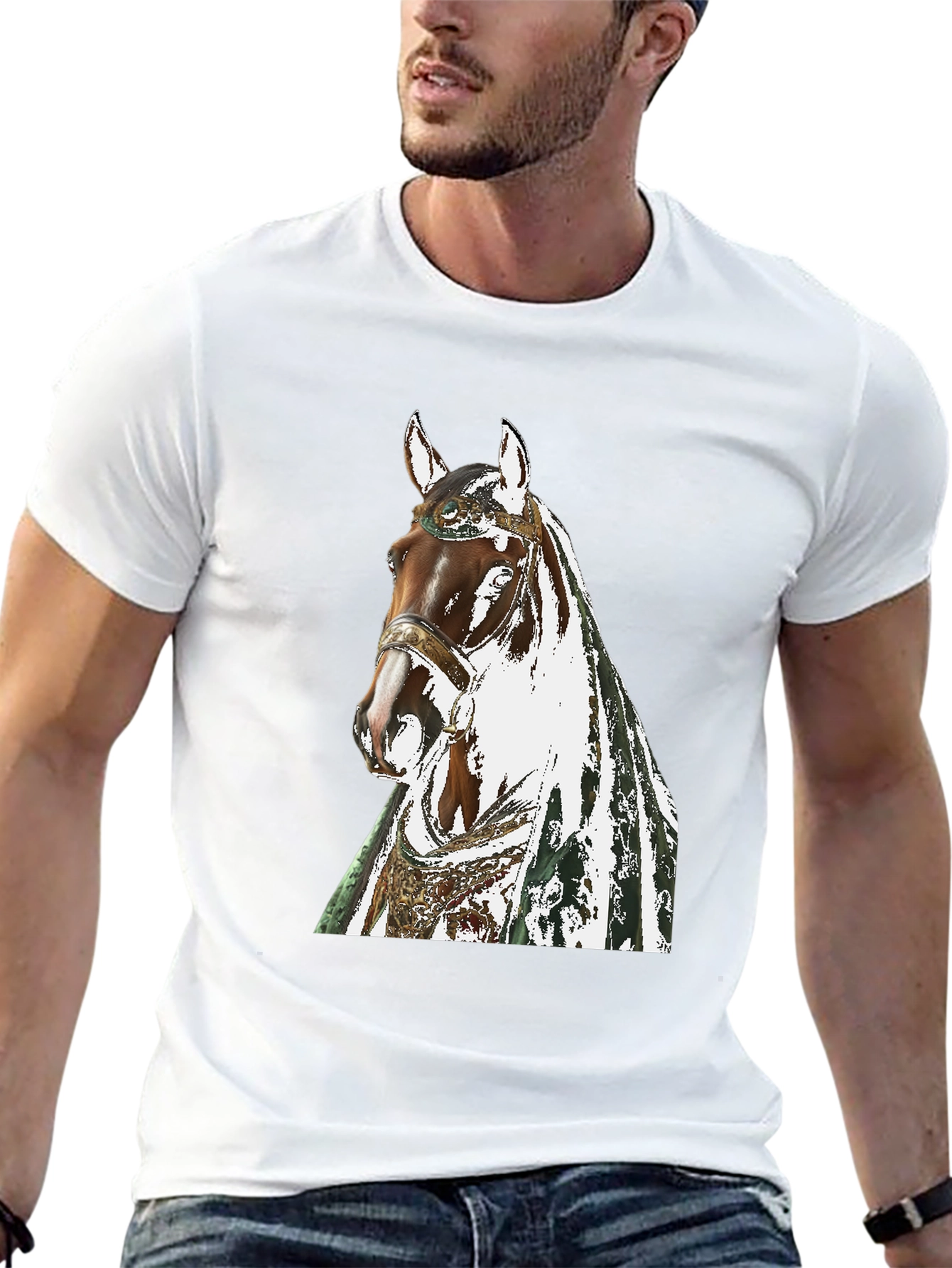 Horse Graphic Tee - Black Cotton T-Shirt