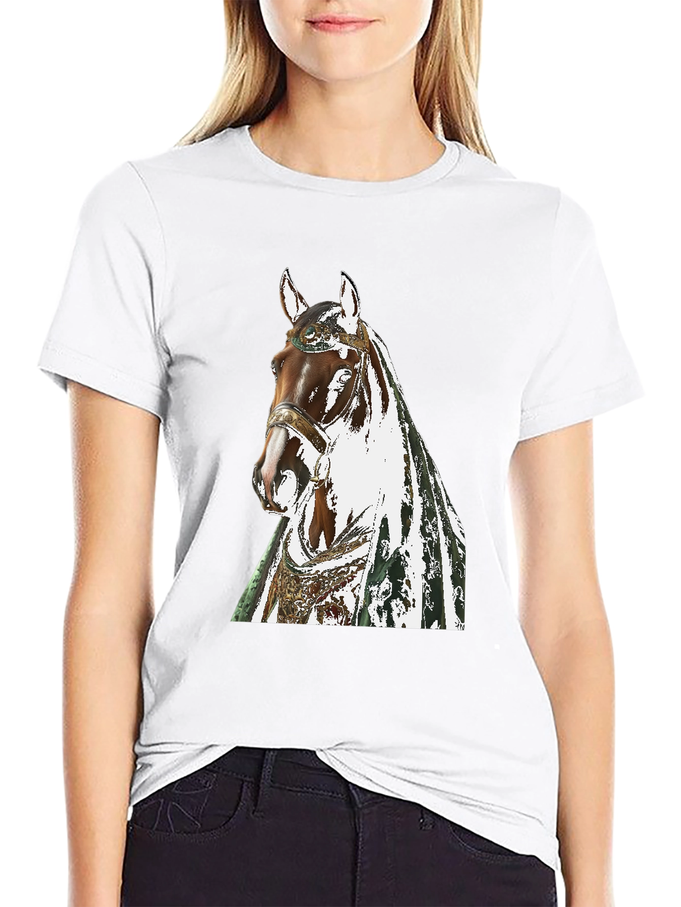 Horse Graphic Tee - Black Cotton T-Shirt