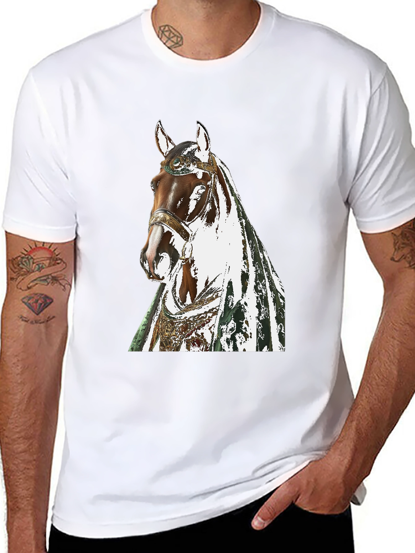 Horse Graphic Tee - Black Cotton T-Shirt
