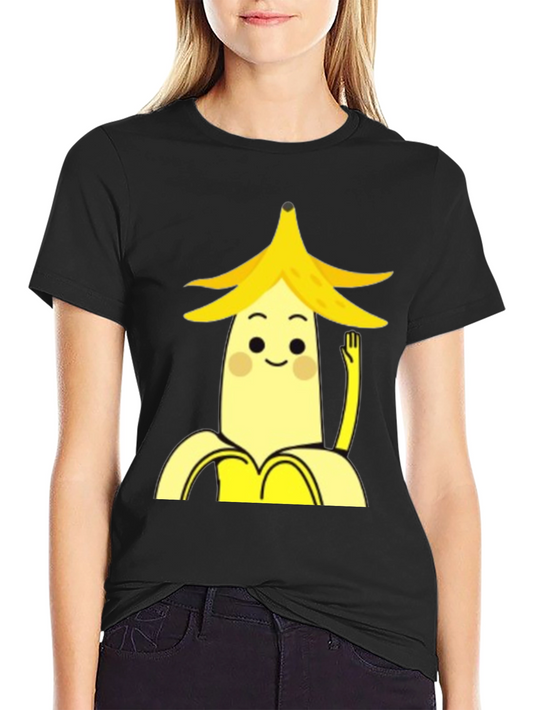 Banana Character Graphic Tee - Black Cotton Casual Shirt