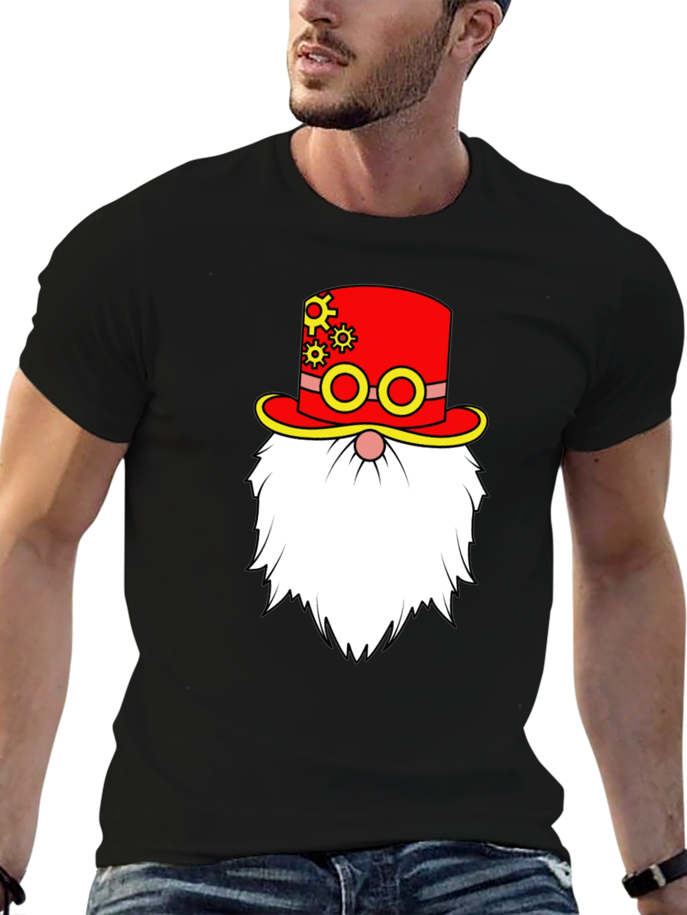 Steampunk Gnome Graphic Tee - Black Cotton T-Shirt