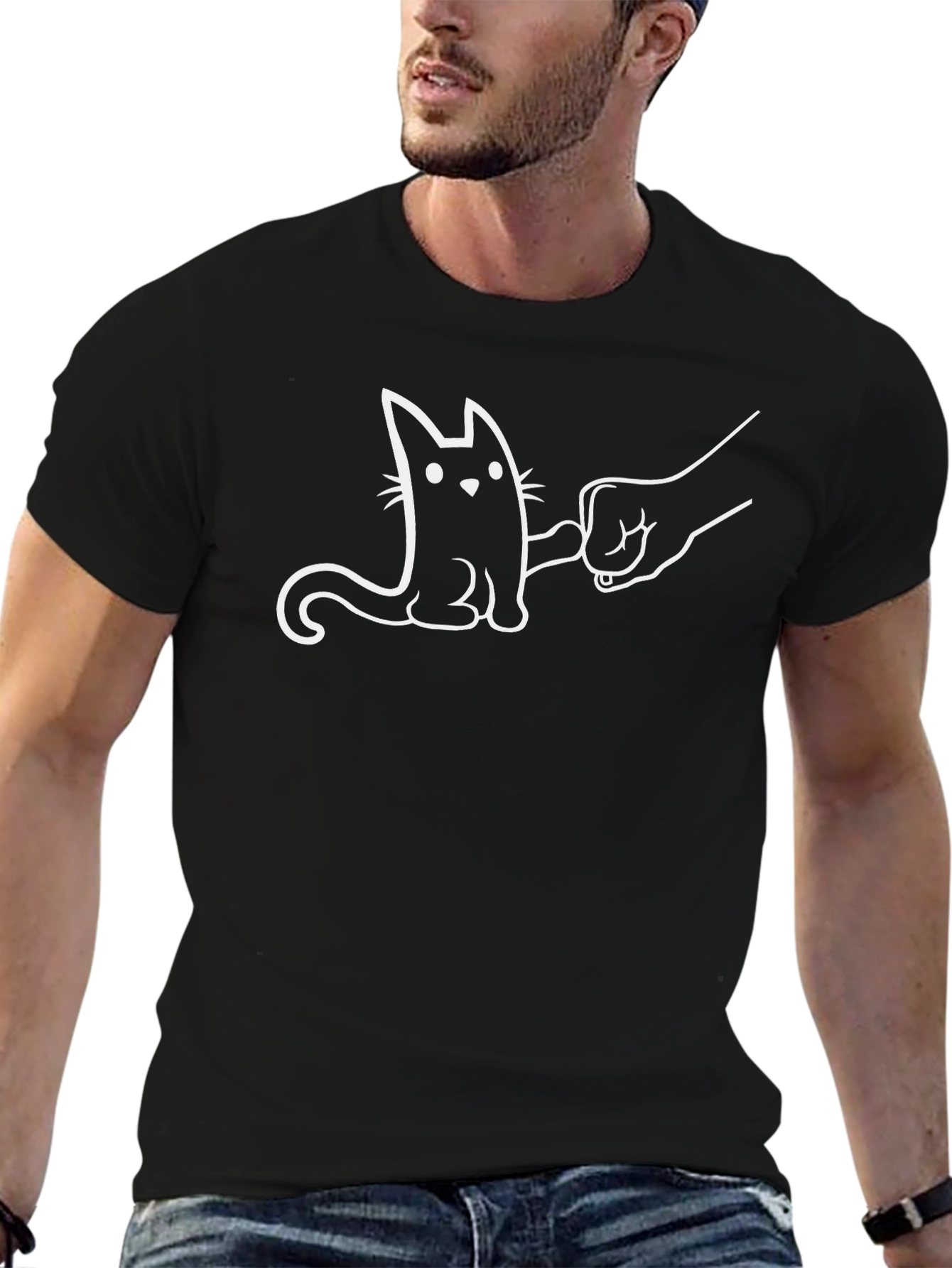 Funny Cat Fist Bump Black T-Shirt