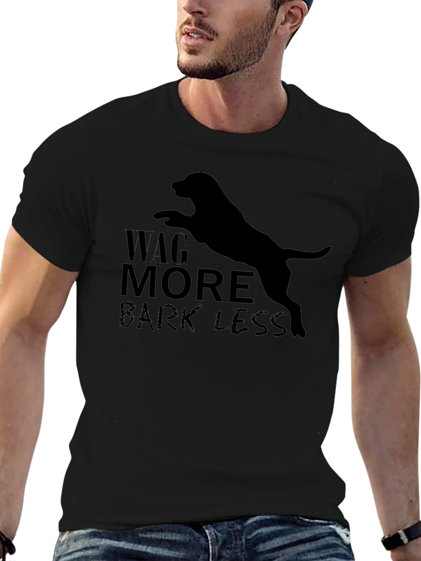 Wag More Bark Less Black Dog Graphic Tee