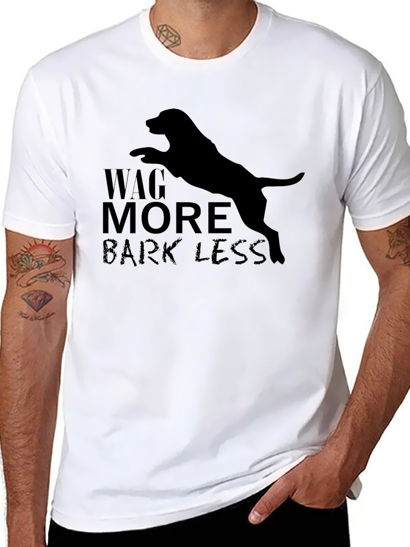 Wag More Bark Less Black Dog Graphic Tee