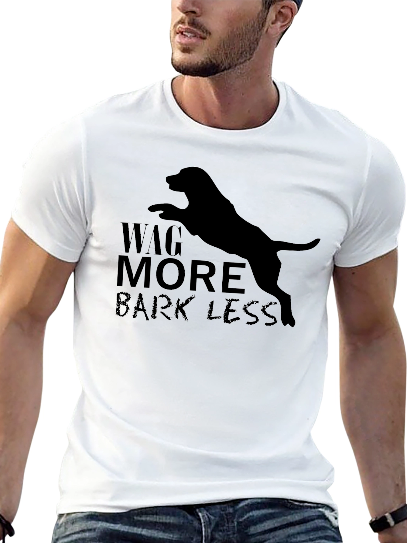 Wag More Bark Less Black Dog Graphic Tee