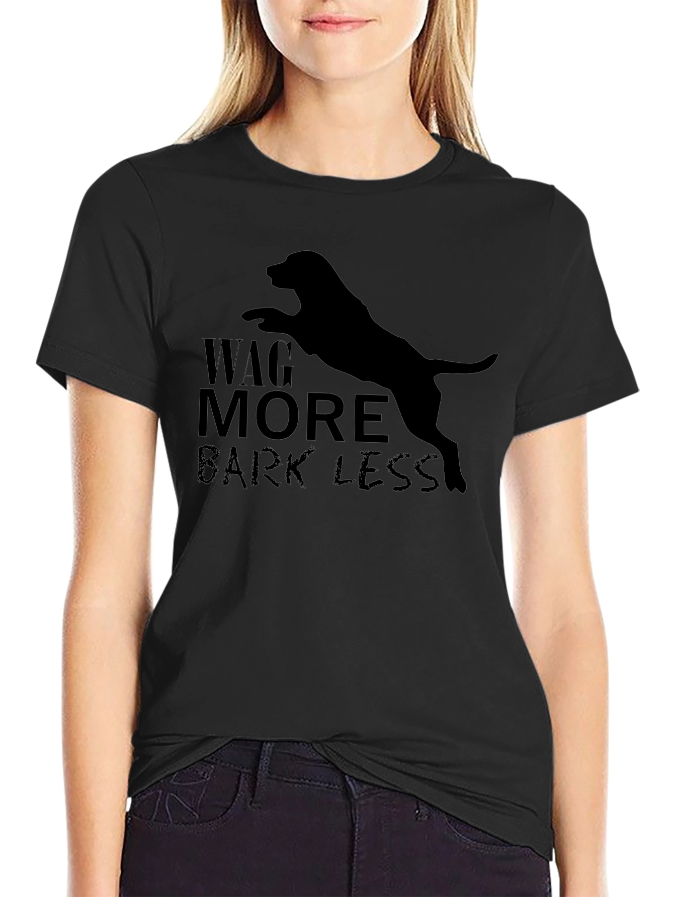 Wag More Bark Less Black Dog Graphic Tee