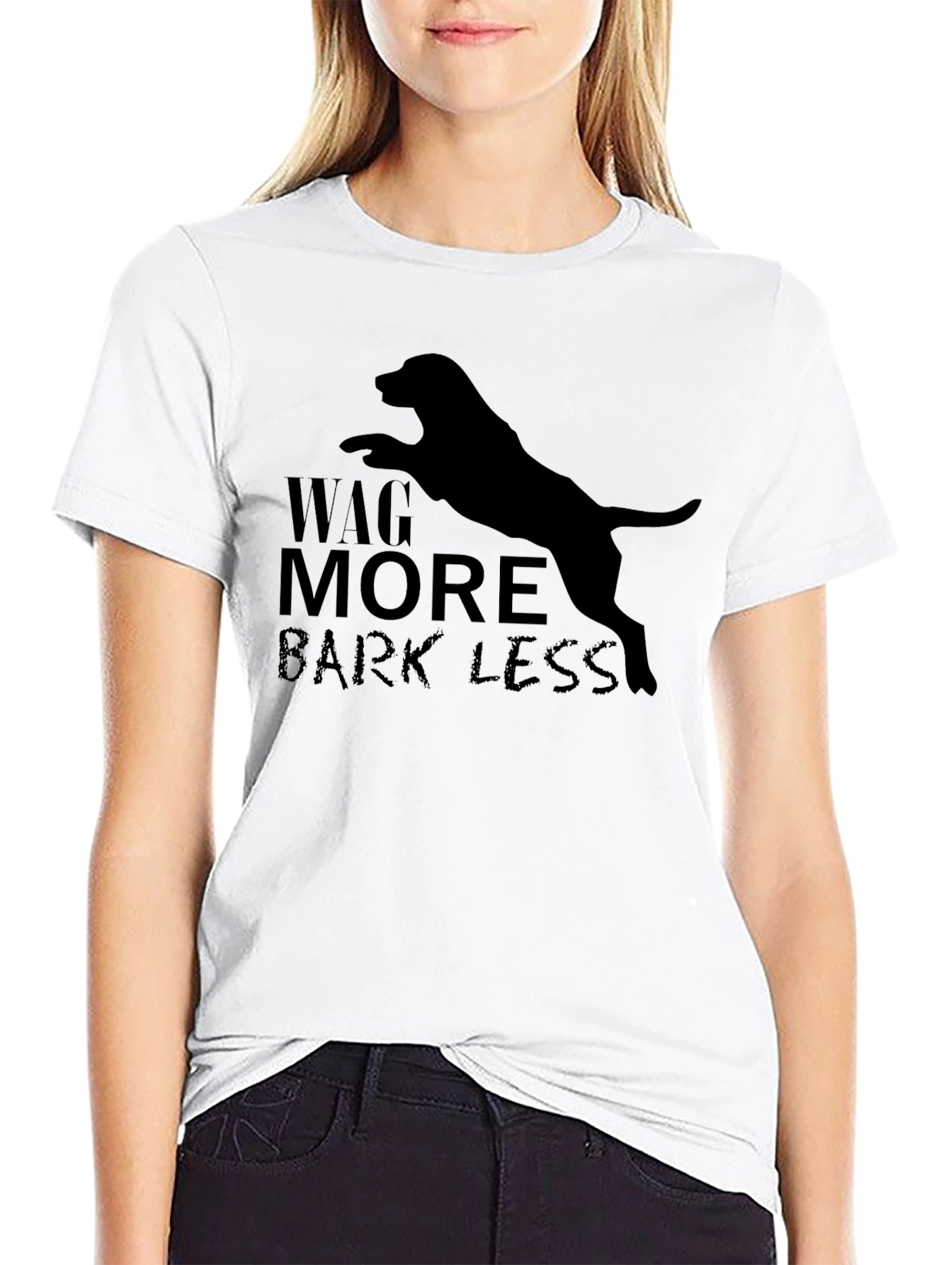 Wag More Bark Less Black Dog Graphic Tee