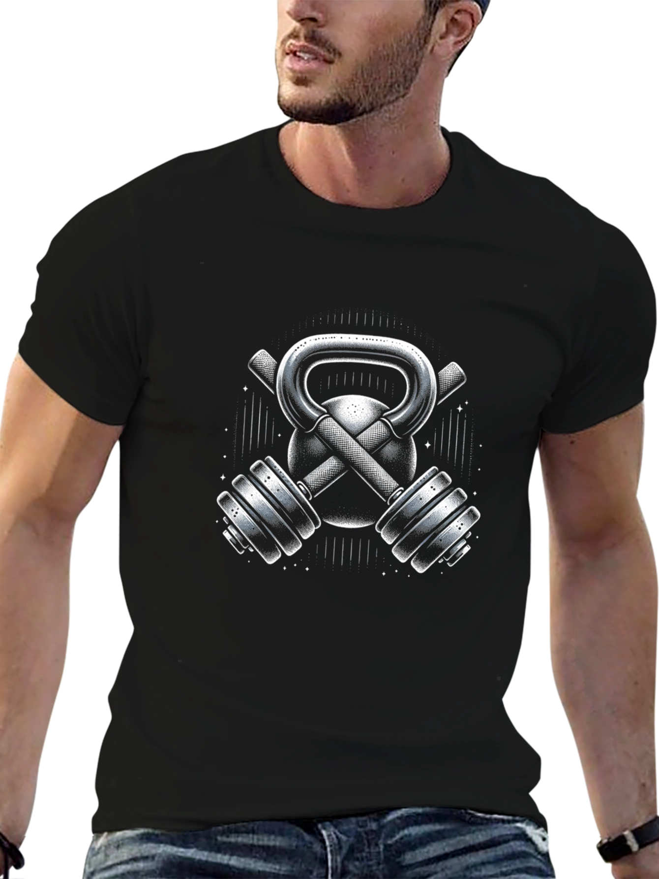 Fitness Gym Kettlebell & Dumbbell Graphic T-Shirt