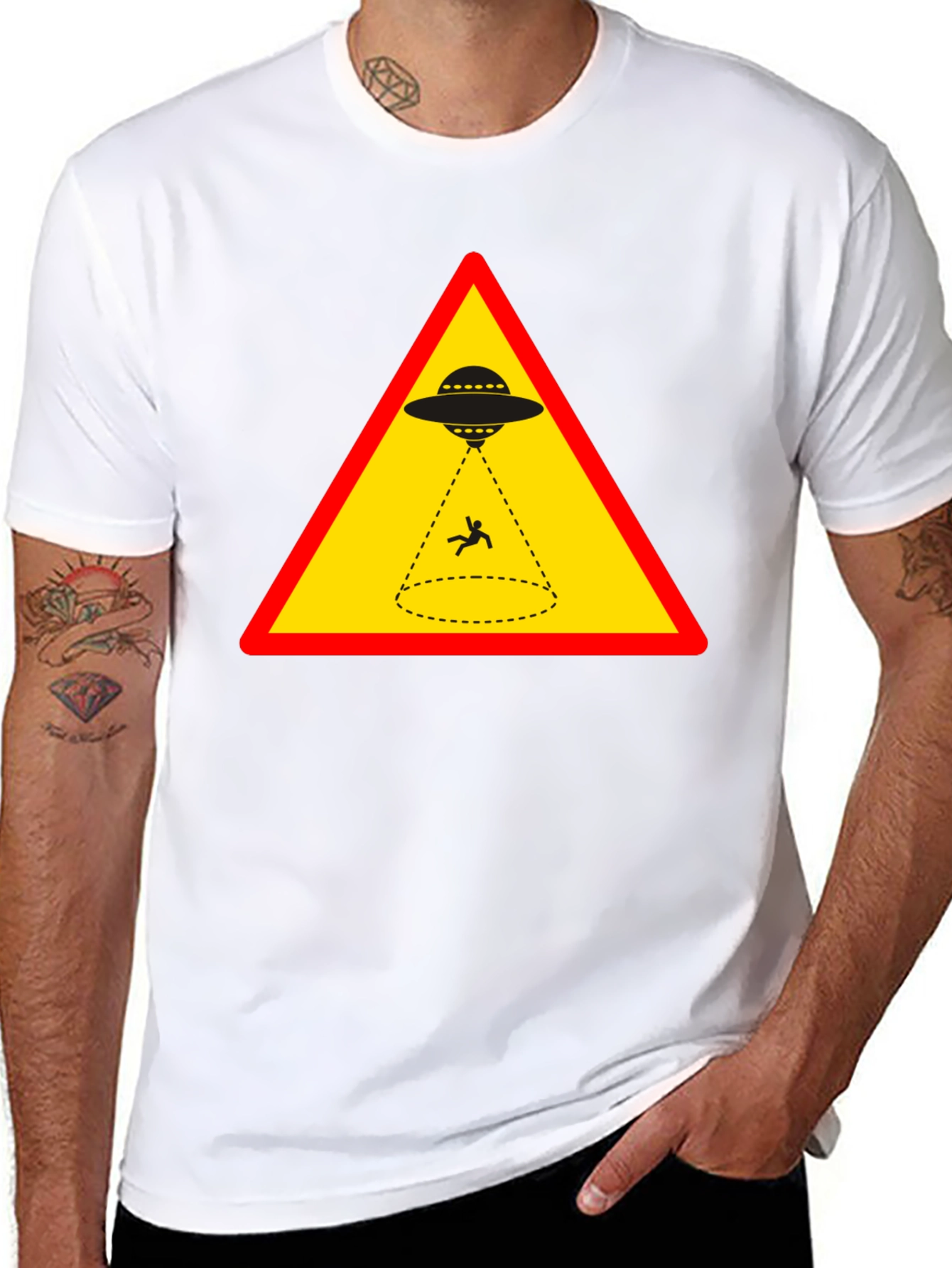 Alien Abduction T-Shirt - Warning Sign Graphic