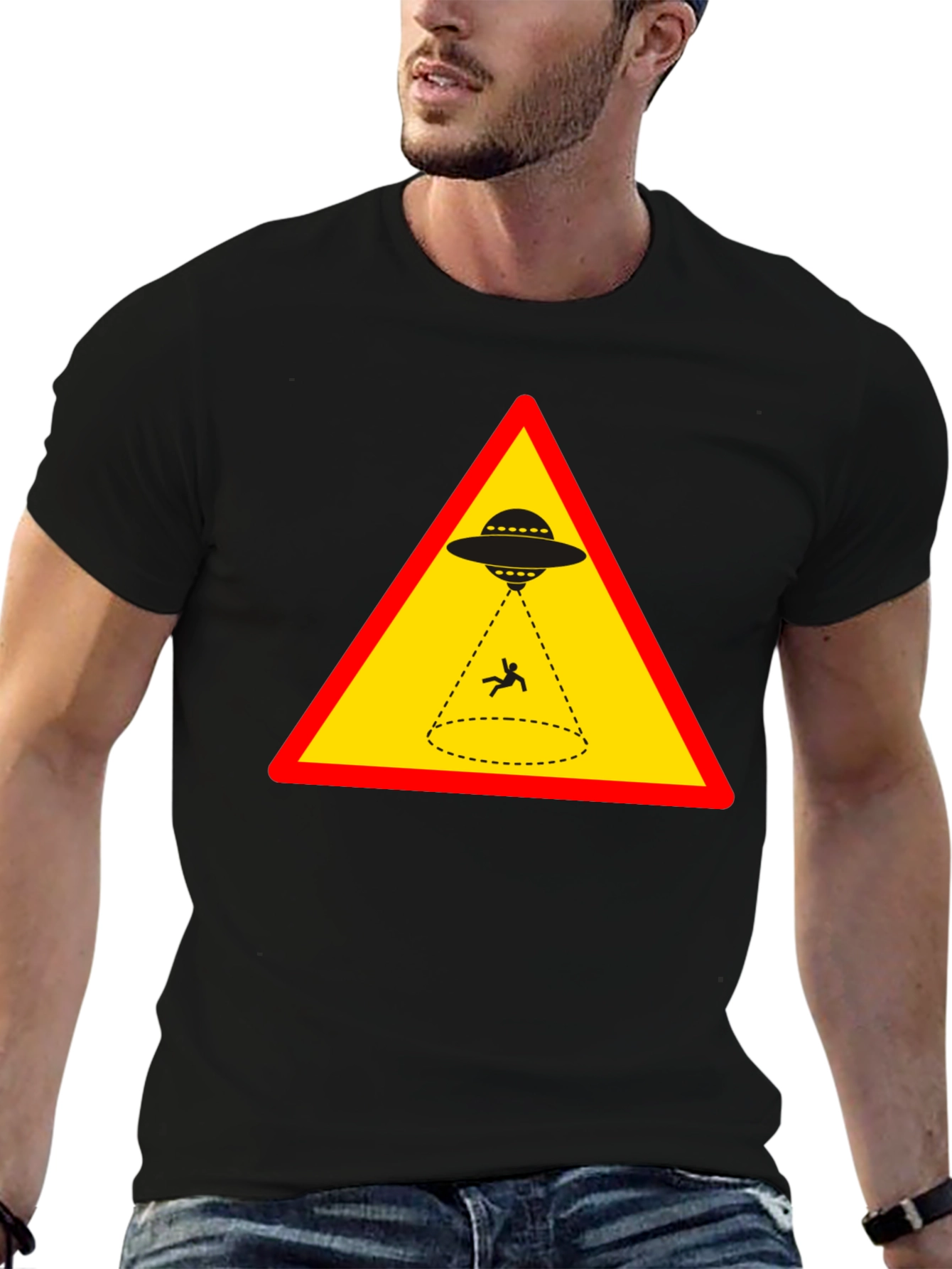Alien Abduction T-Shirt - Warning Sign Graphic