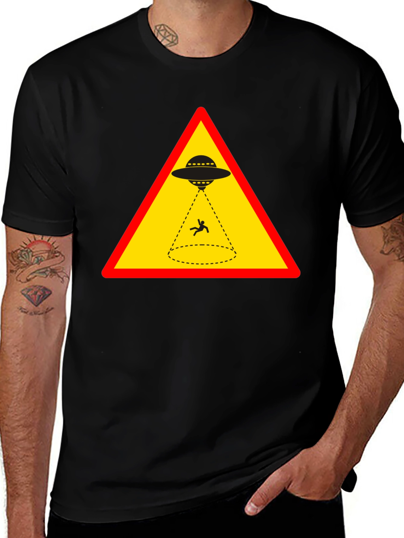 Alien Abduction T-Shirt - Warning Sign Graphic