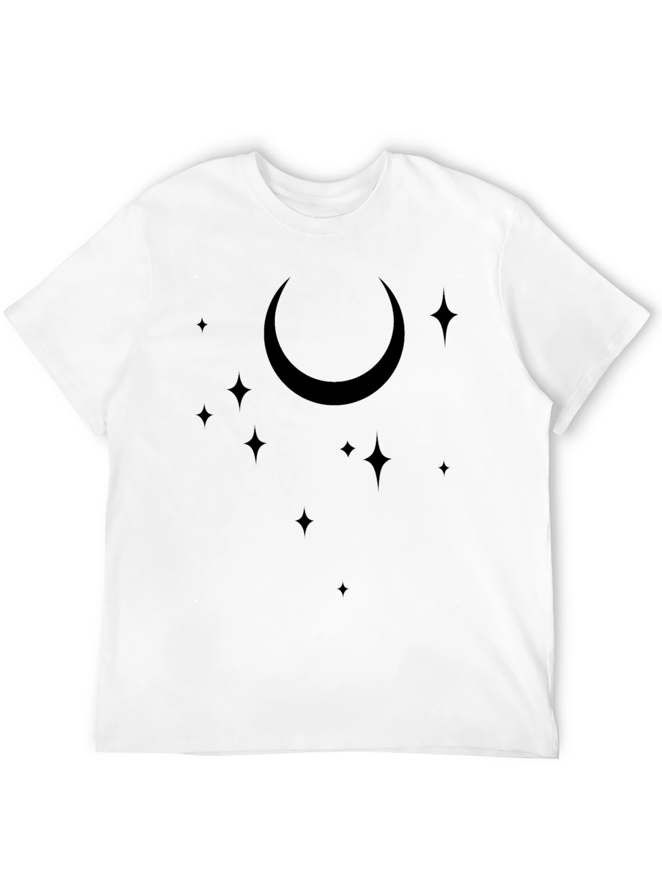 Celestial Crescent Moon & Stars Black T-Shirt