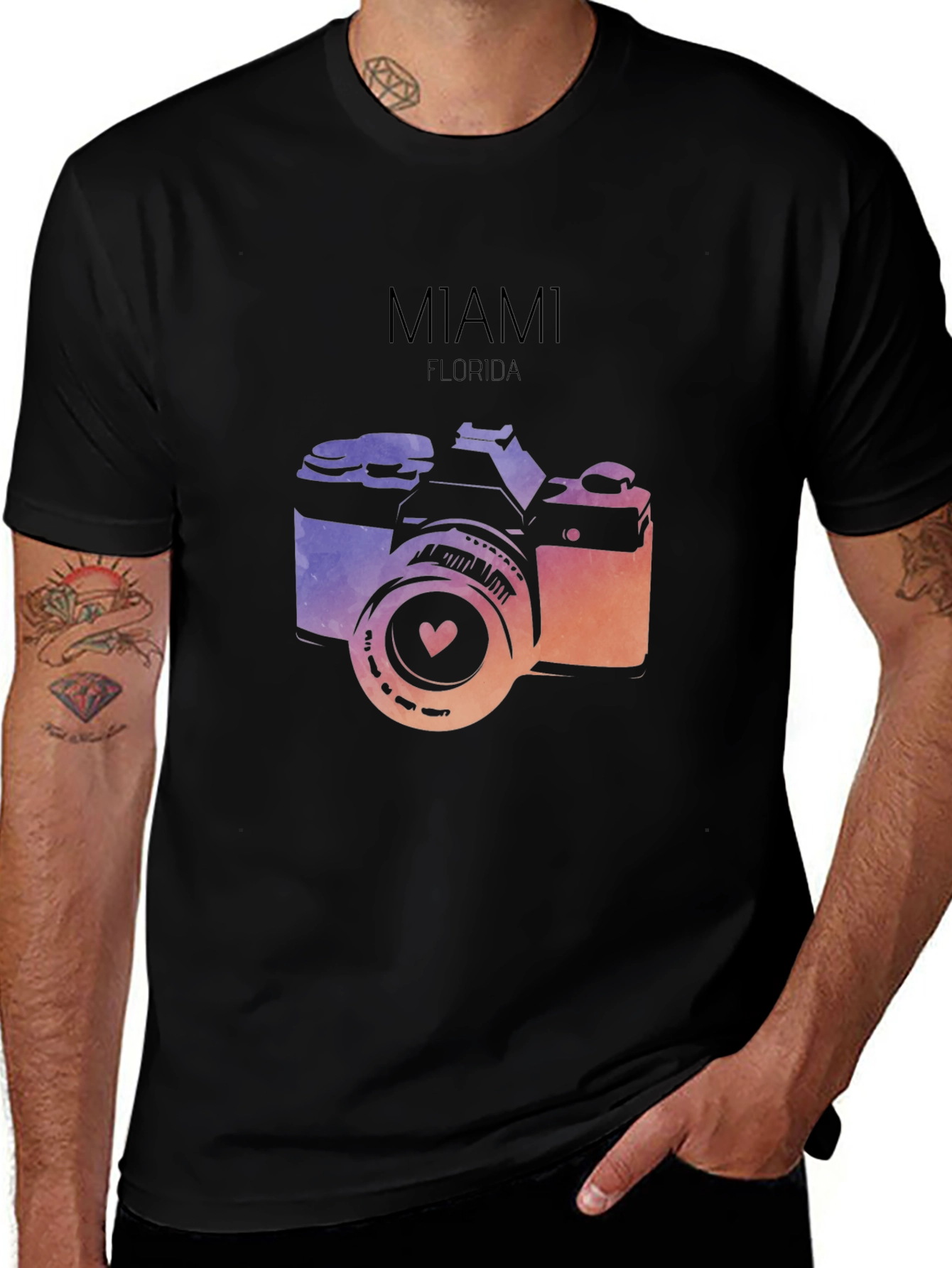 Miami Florida Camera Graphic T-Shirt - Black