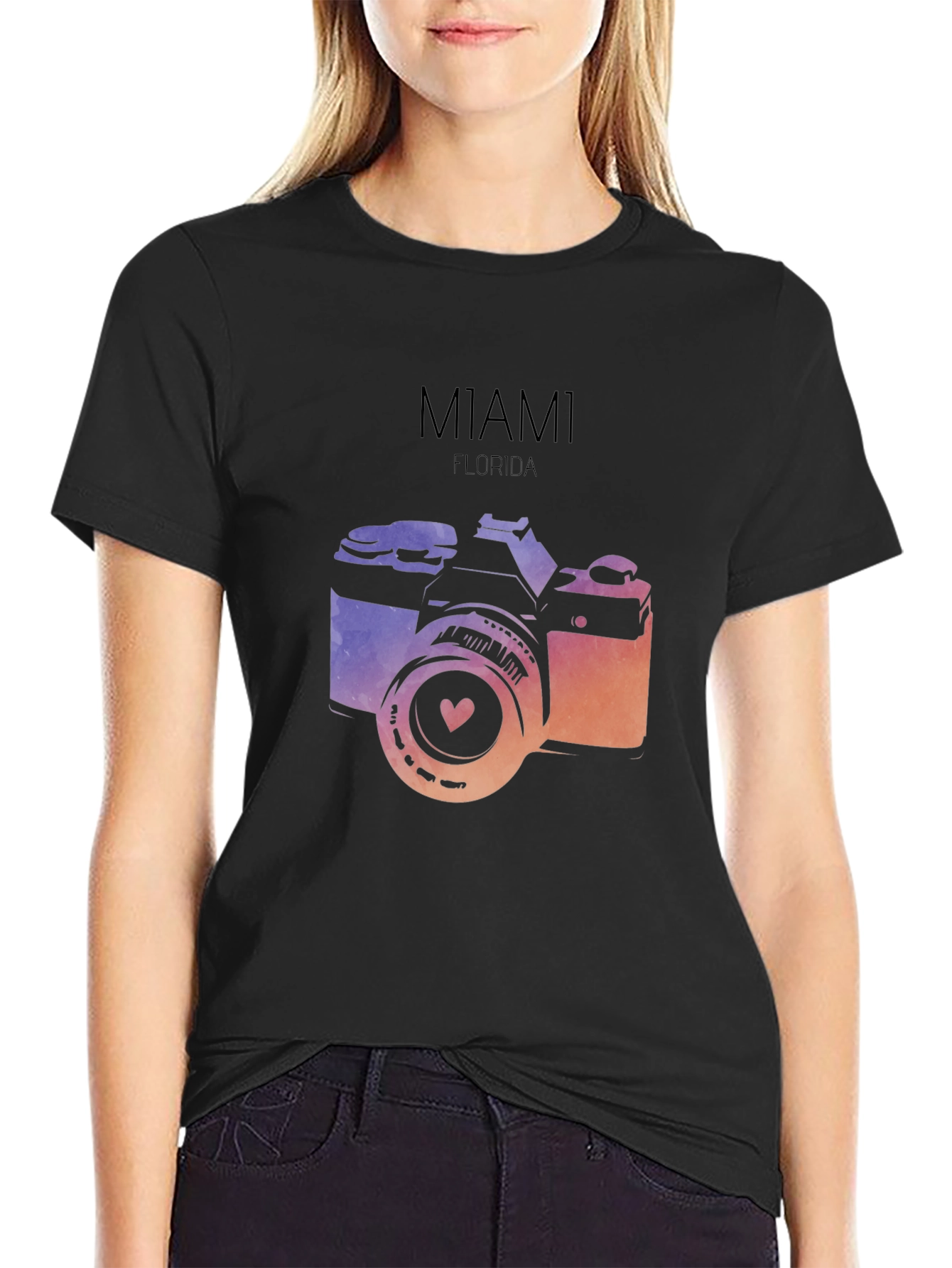 Miami Florida Camera Graphic T-Shirt - Black
