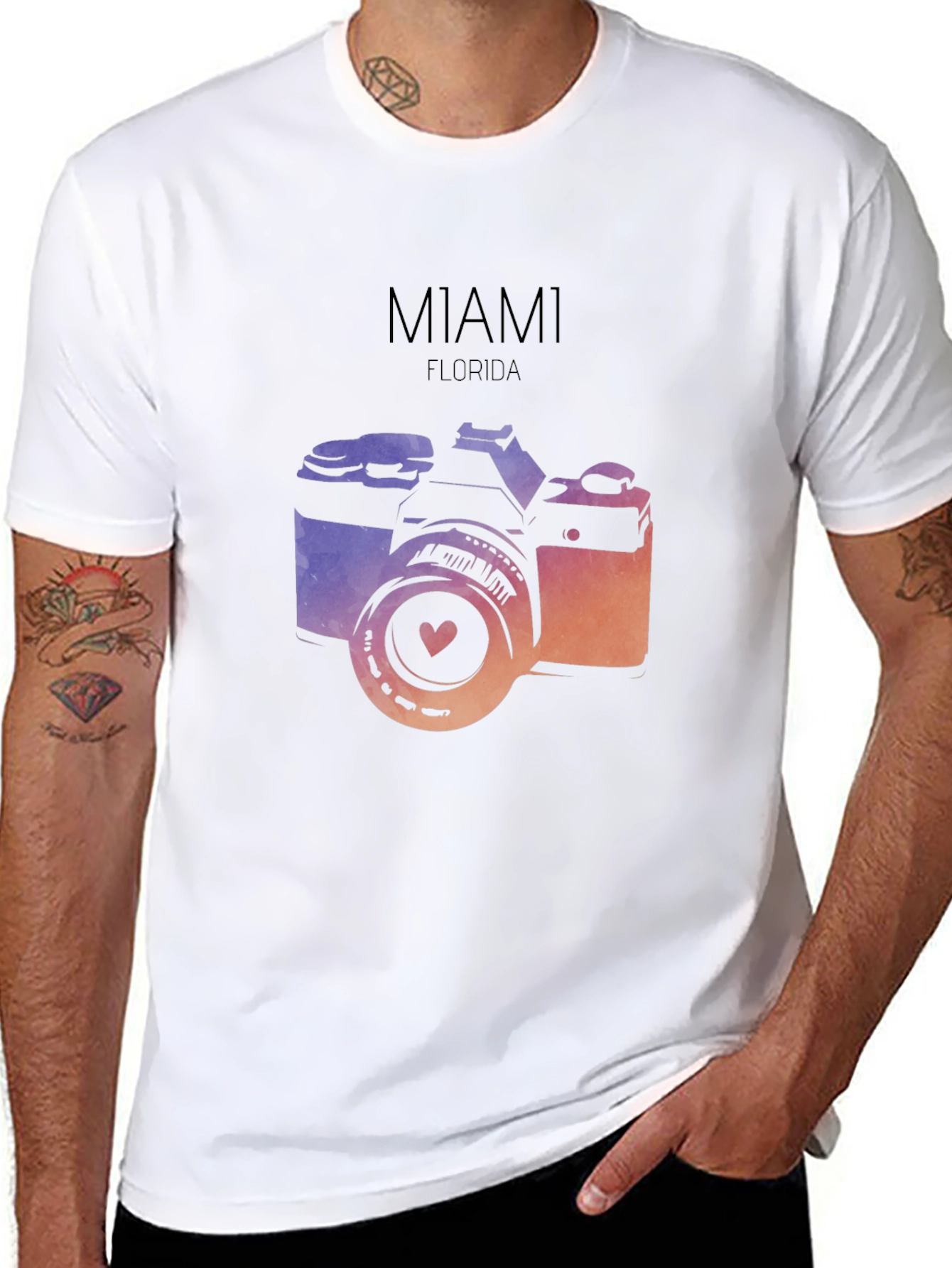 Miami Florida Camera Graphic T-Shirt - Black