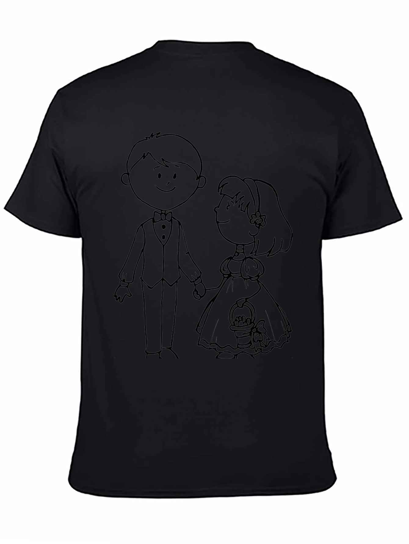 Cartoon Bride & Groom Black Graphic T-Shirt