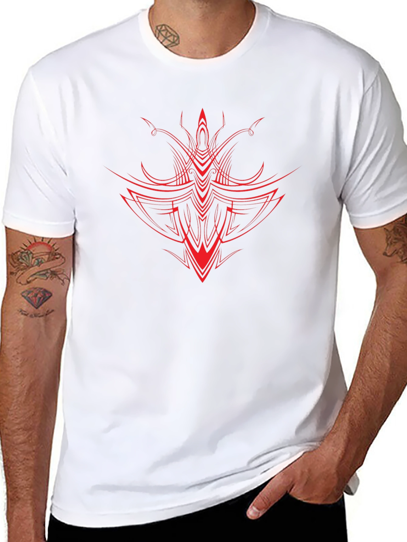 Mens Black T-shirt with Red Pinstripe Design